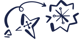 A snowflake and star with an arrow pointing to it on a transparant background